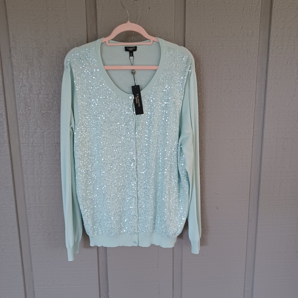 Talbots Sequin Silk Cotton Sweater Cardigan Size 3X Women Long Sleeve Holiday